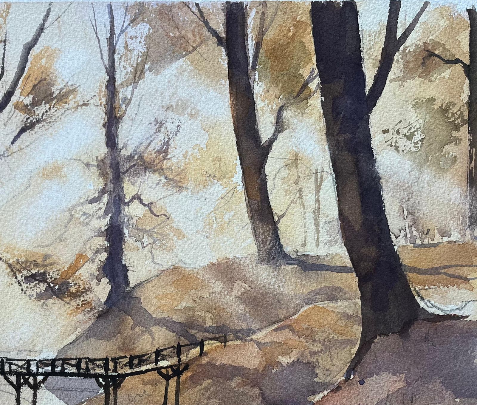 Anthony Avery British Original Watercolor Of A Woodland Scene With Footbridge photo 510.0