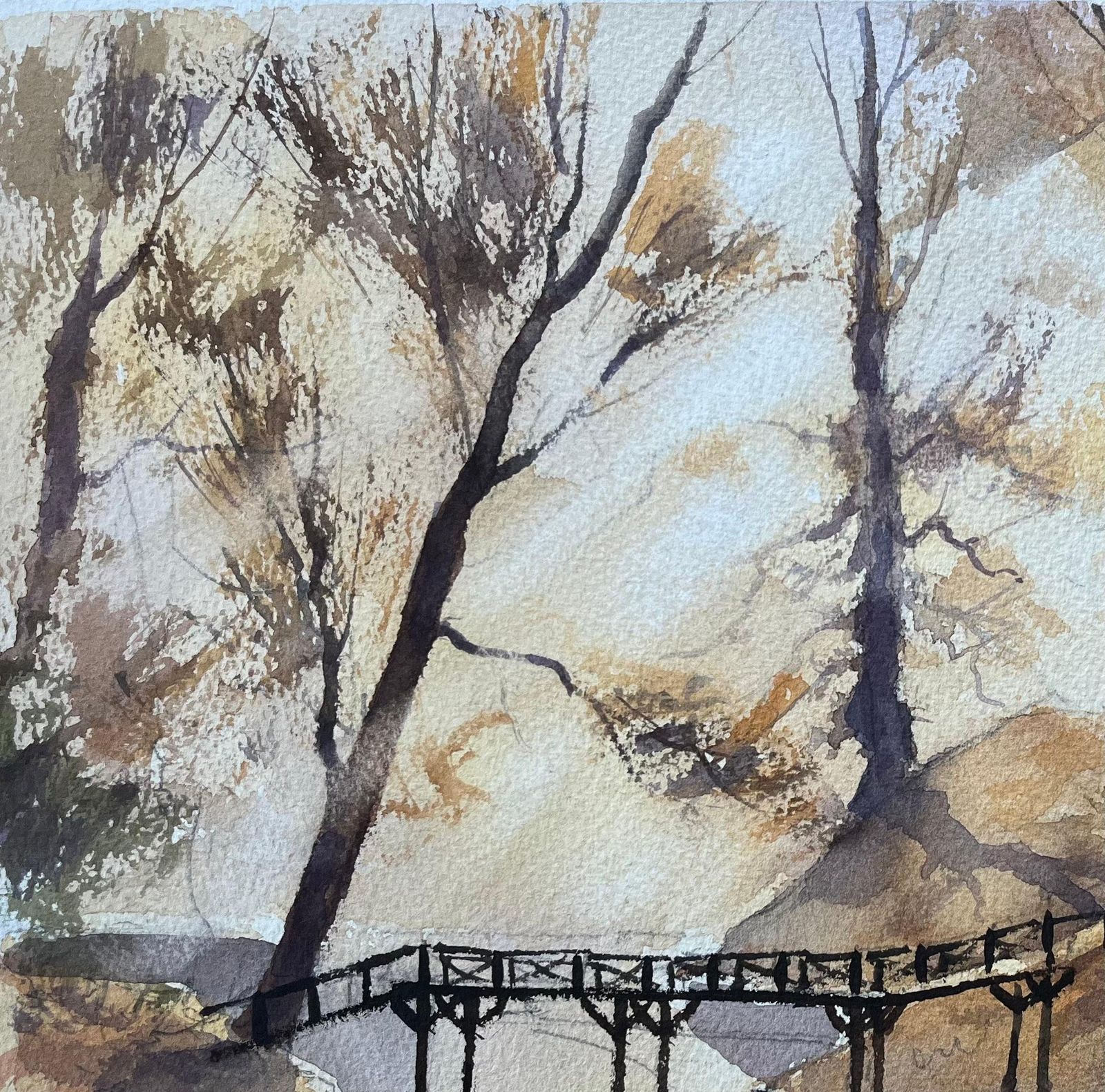 Anthony Avery British Original Watercolor Of A Woodland Scene With Footbridge photo vinterior