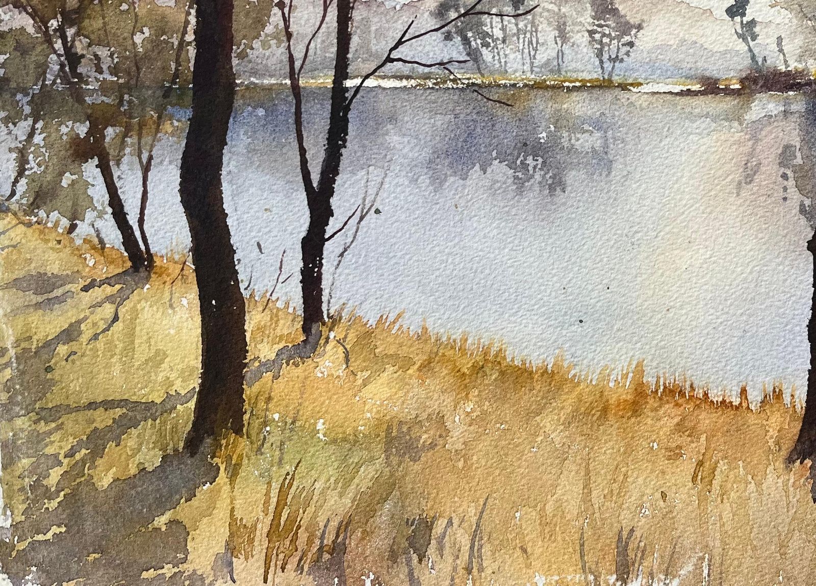 Anthony Avery British Original Watercolor Of A Serene Lake Landscape In Early Morning Light 1998 photo 505.0