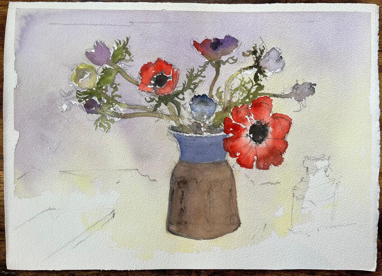 Anthony Avery British Impressionist Watercolor Of Bouquet Of Anemones In A Vase photo furniture