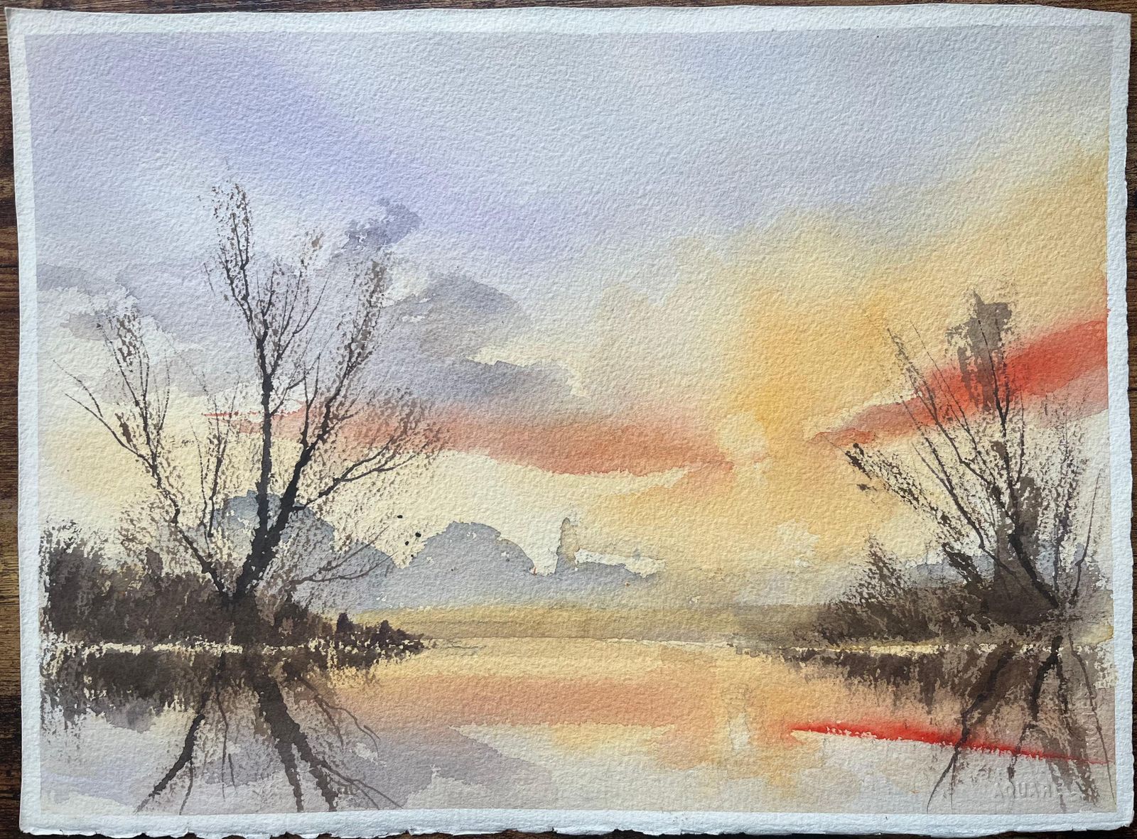 Anthony Avery British Impressionist Watercolor Of A Sunset Reflection On A Calm River photo furniture