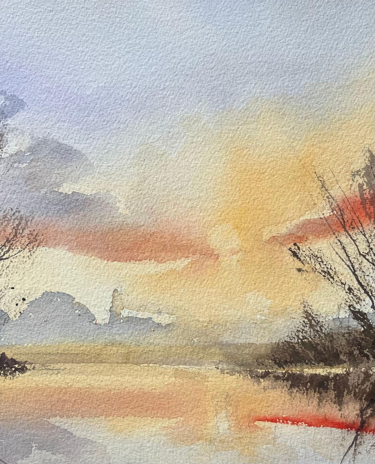 Anthony Avery British Impressionist Watercolor Of A Sunset Reflection On A Calm River photo Art
