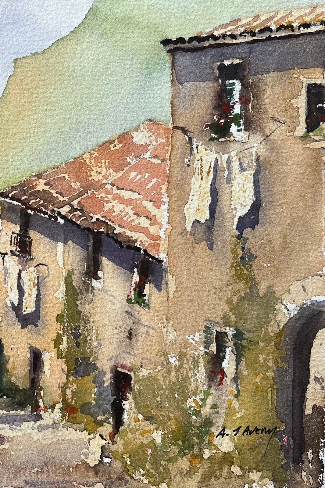 Anthony Avery British Impressionist Watercolor Of Tossa De Mar Coastal Village Scene photo for sale