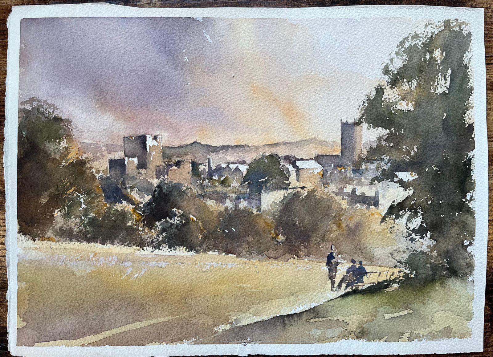 Anthony Avery British Impressionist Watercolor Of Church And Village View With Figures Talking photo furniture