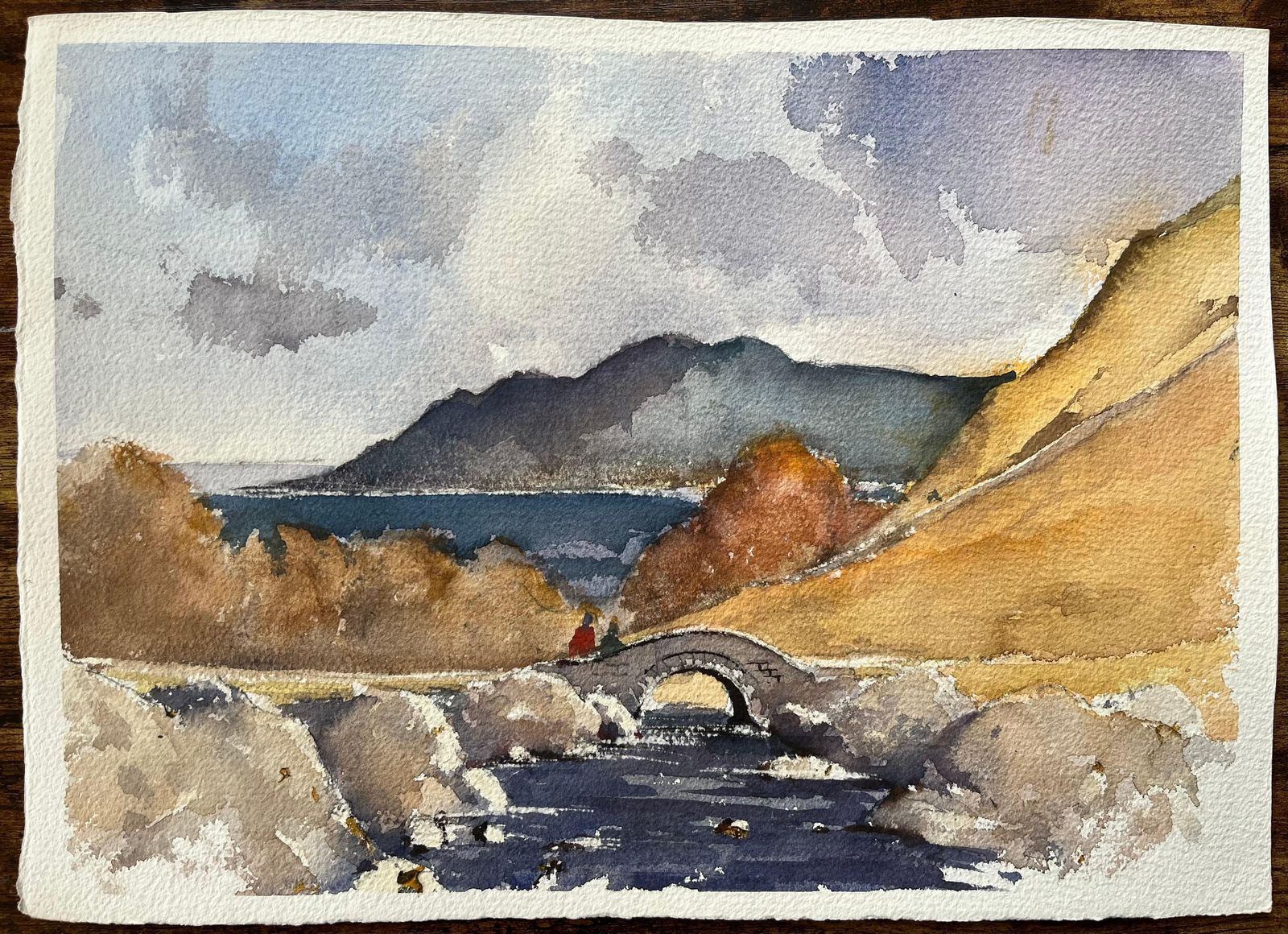 Anthony Avery British Impressionist Watercolor Of Highland Landscape, Stone Bridge And River photo for sale