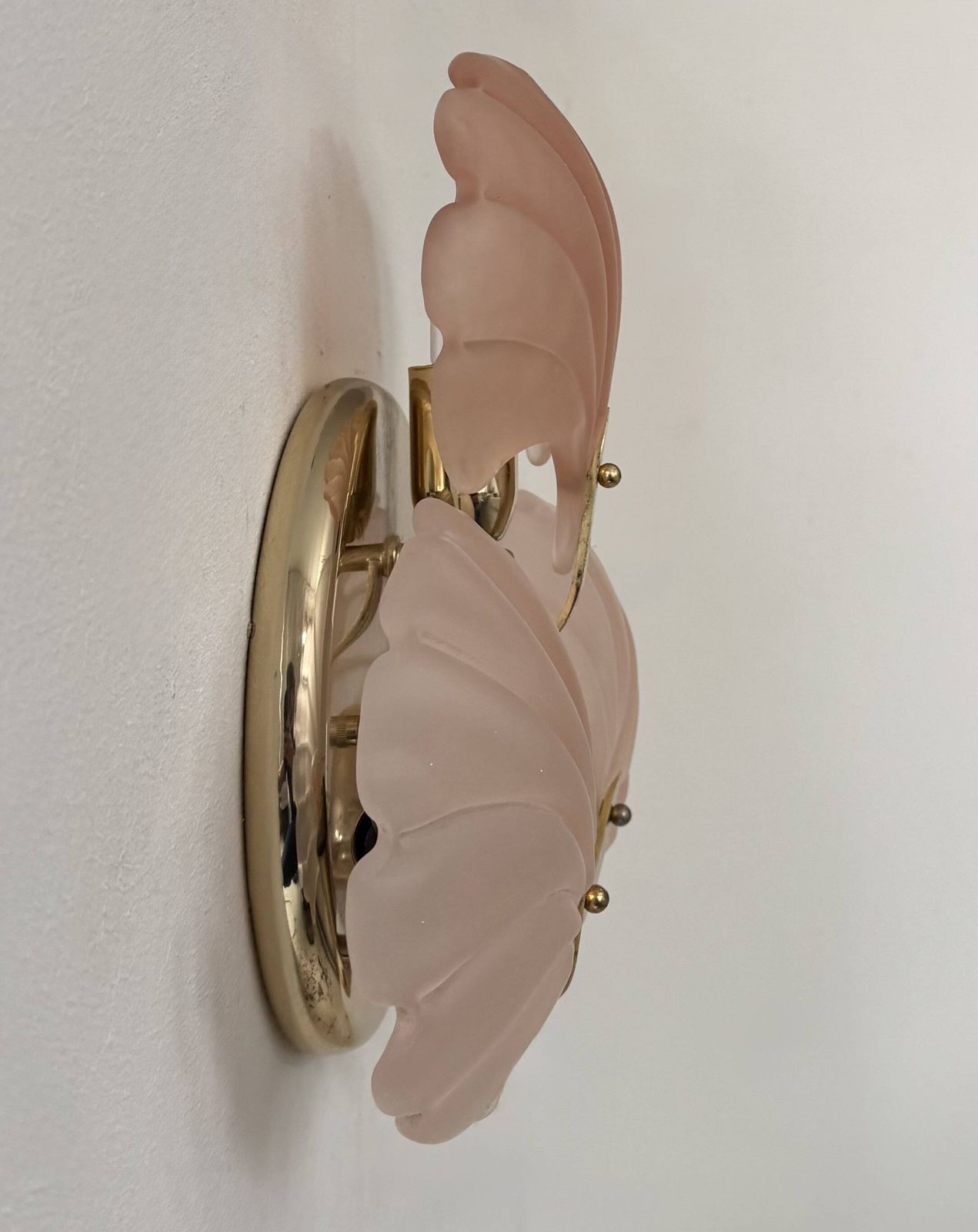 Vintage Wall Sconce With Seashells, Amber Glass And Brass, France, 1970 photo Lighting