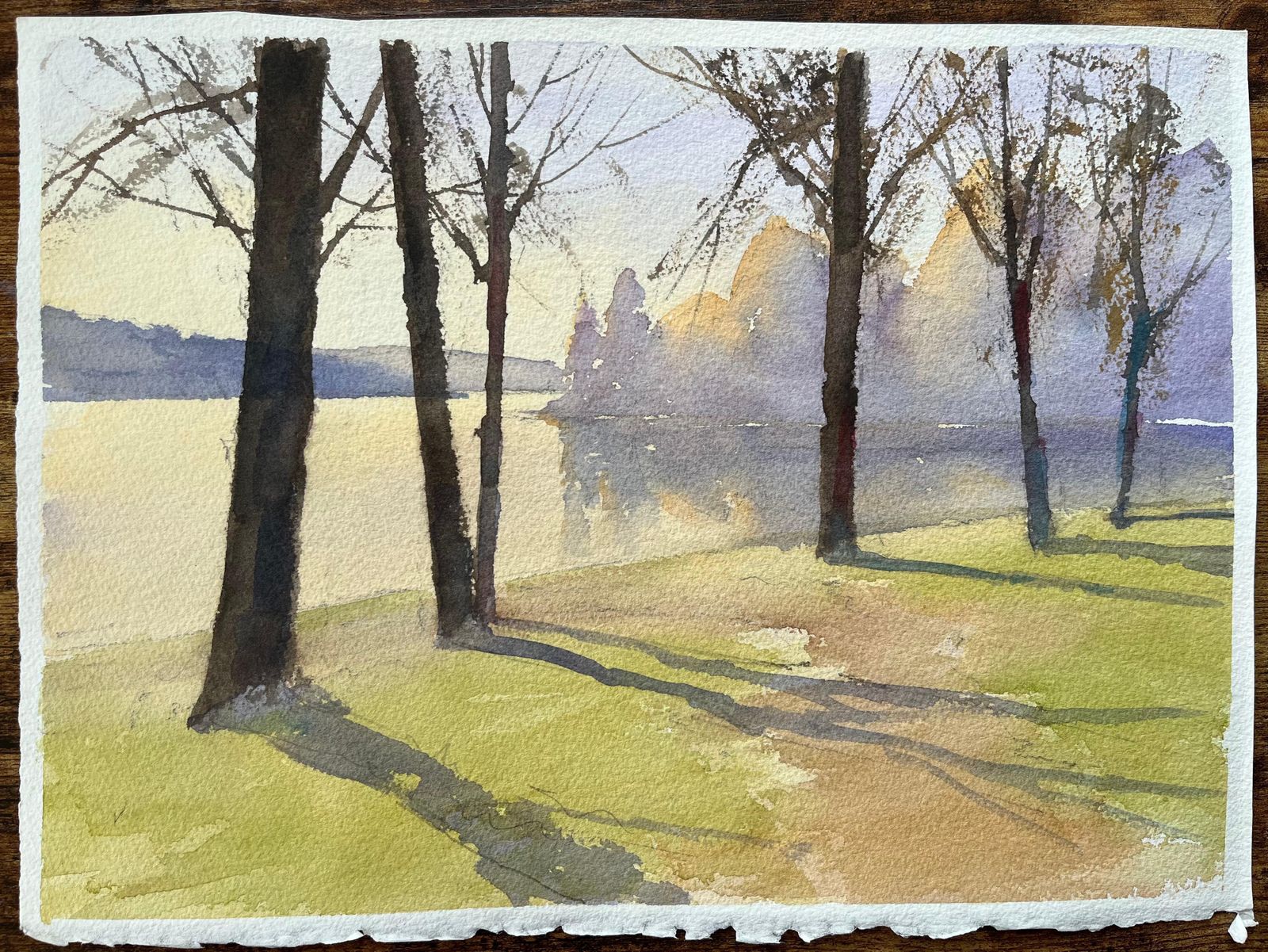 Anthony Avery British Impressionist Watercolor Of Morning Shadows By The Lake photo for sale