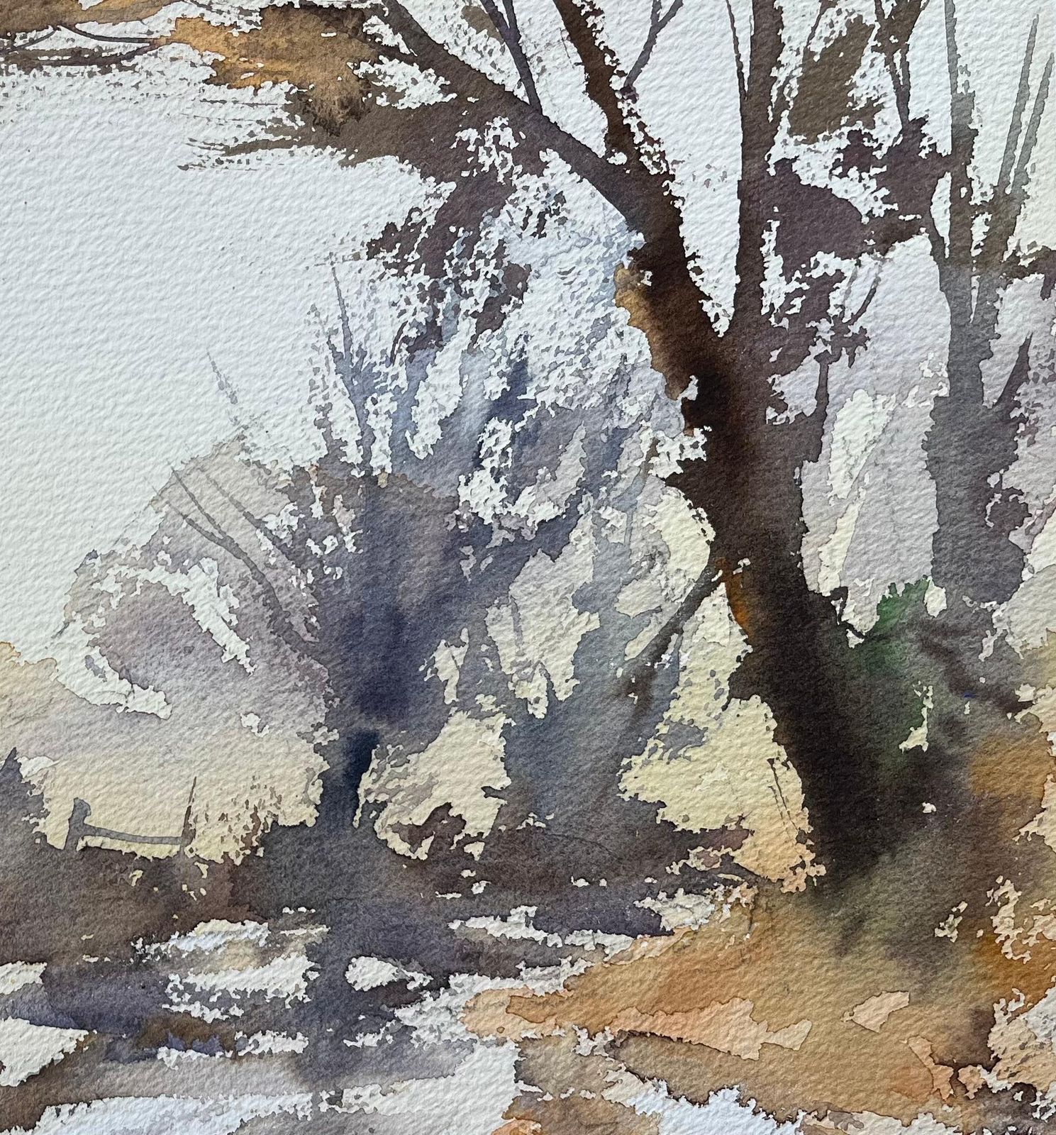Anthony Avery British Impressionist Watercolor Of Wintery Woodland Path In Soft Light photo Art
