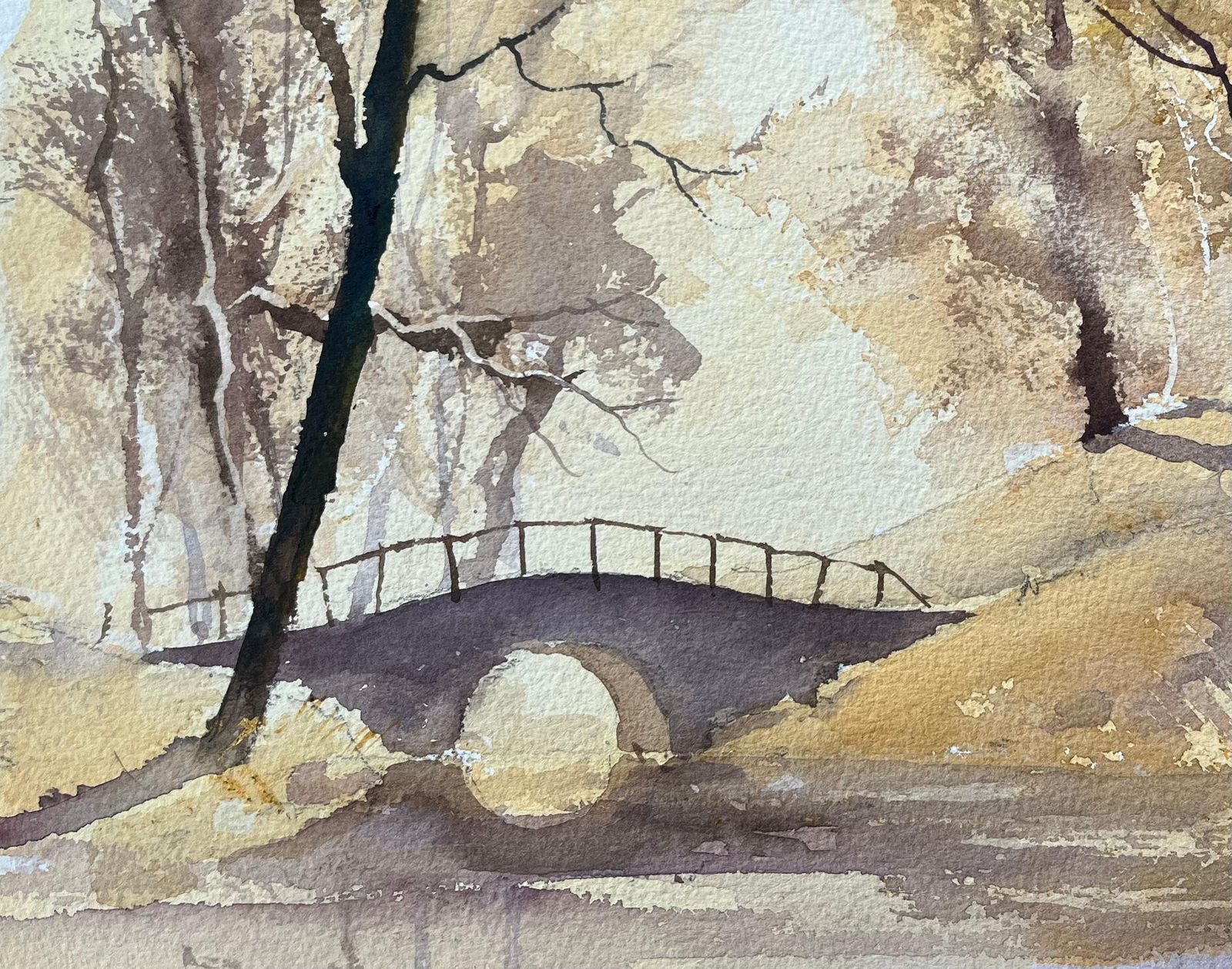 Anthony Avery British Impressionist Watercolor Of Misty Forest Scene In Sepia Tones photo for sale