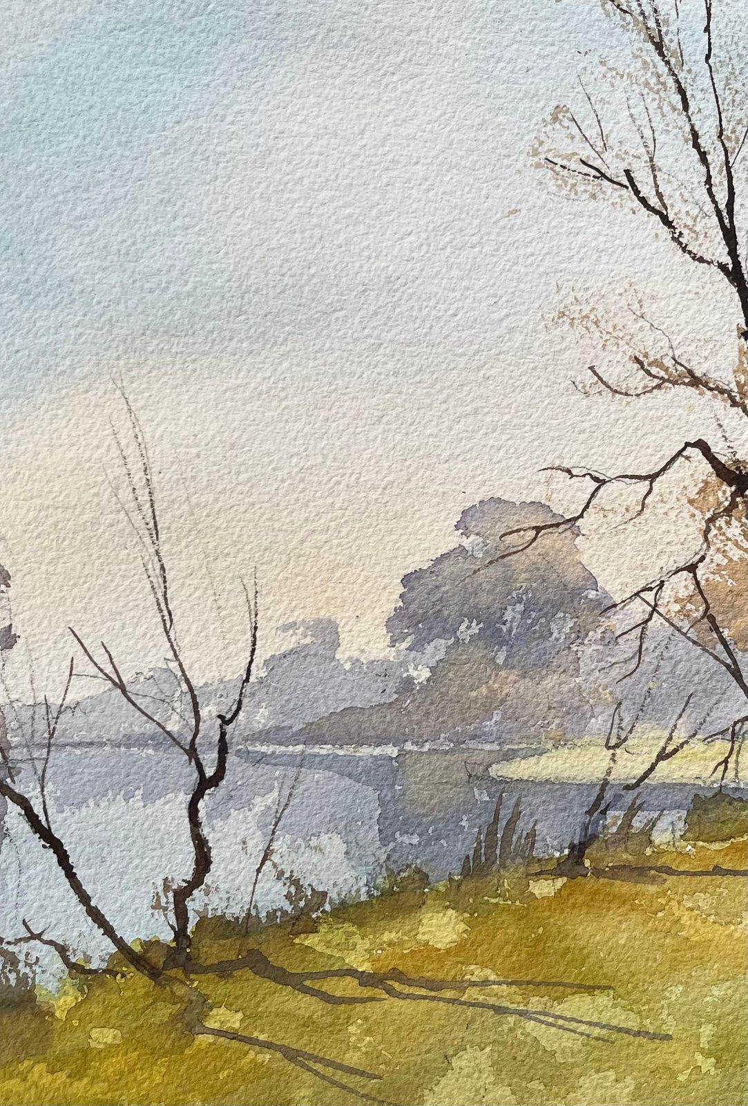 Anthony Avery British Impressionist Watercolor Of Autumn Trees By A Riverside photo for sale