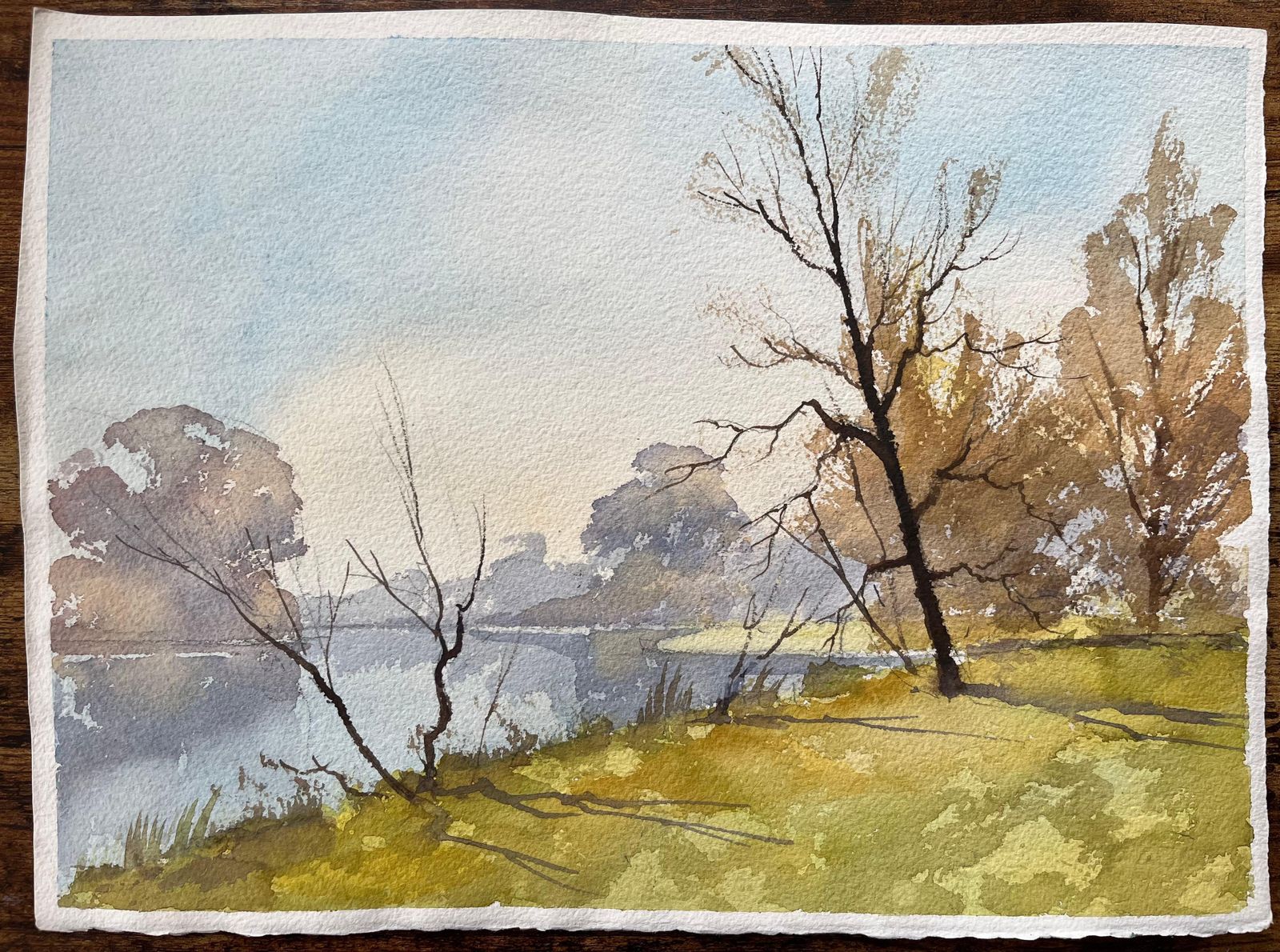 Anthony Avery British Impressionist Watercolor Of Autumn Trees By A Riverside photo 370.0