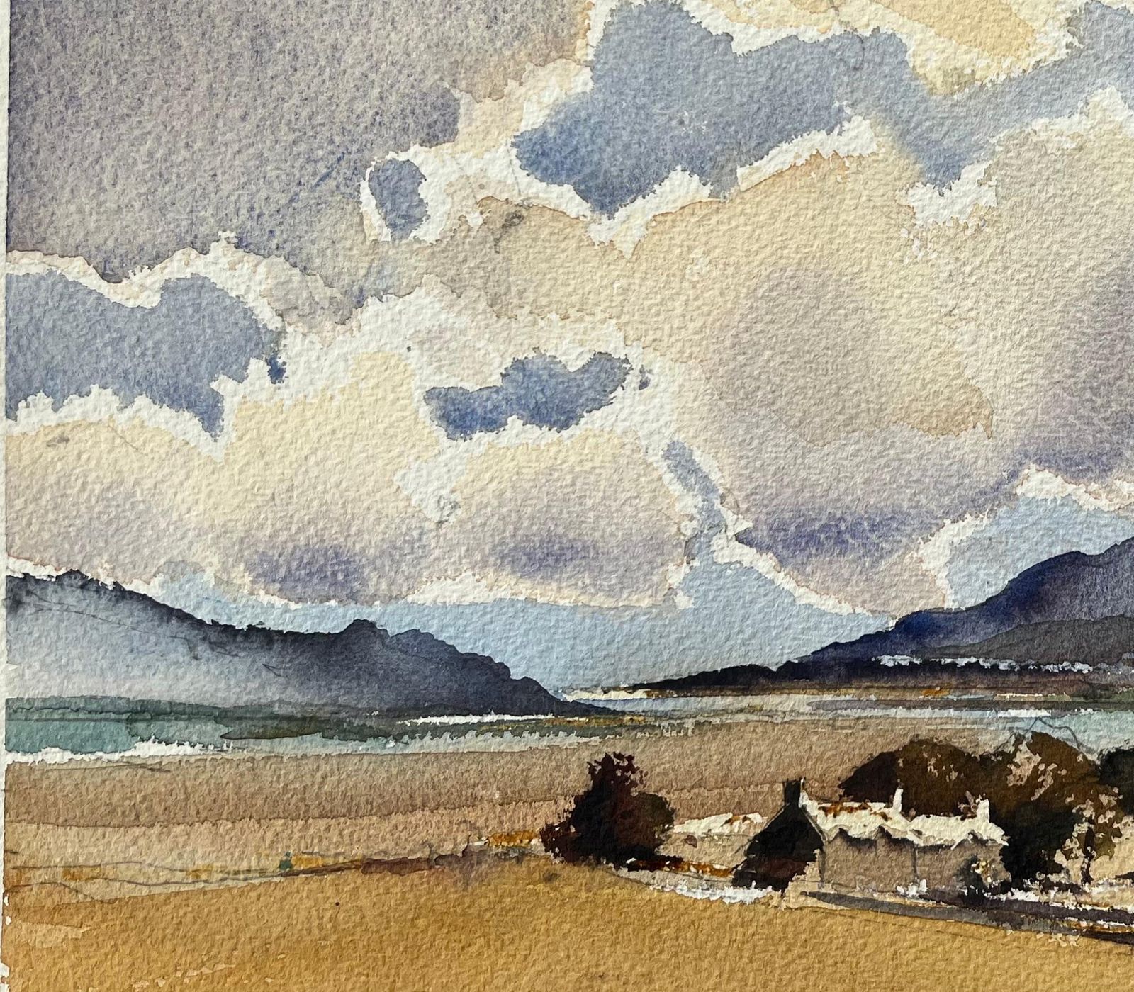 Anthony Avery British Impressionist Watercolor Of A Vast Sky, Rolling Hills And Farm photo Art