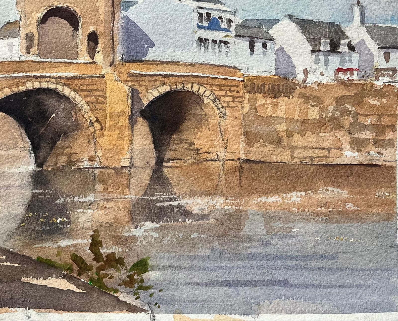 Anthony Avery British Impressionist Watercolor Of A Sunlit Stone Bridge And Riverside Village photo 540.0