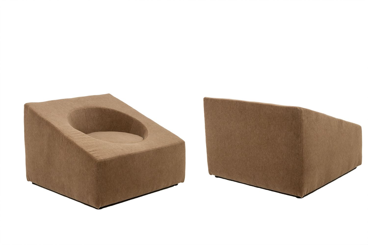 Pair Of Cubic Armchairs In Beige Mohair Fabric. Contemporary.