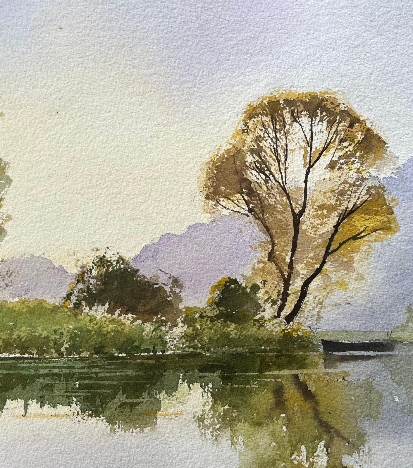 Anthony Avery British Impressionist Watercolor Of Autumn Reflections By The Riverside photo 395.0