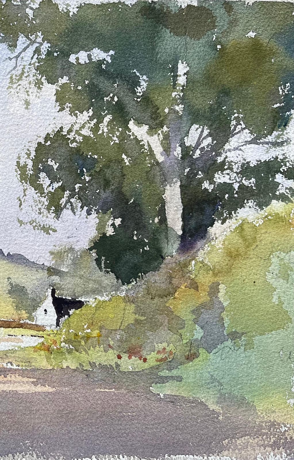 Anthony Avery British Impressionist Watercolor Of Summer Lane With Verdant Trees And Buildings 1995 photo for sale