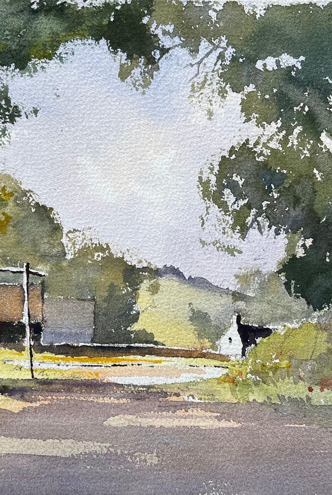 Anthony Avery British Impressionist Watercolor Of Summer Lane With Verdant Trees And Buildings 1995 photo Art
