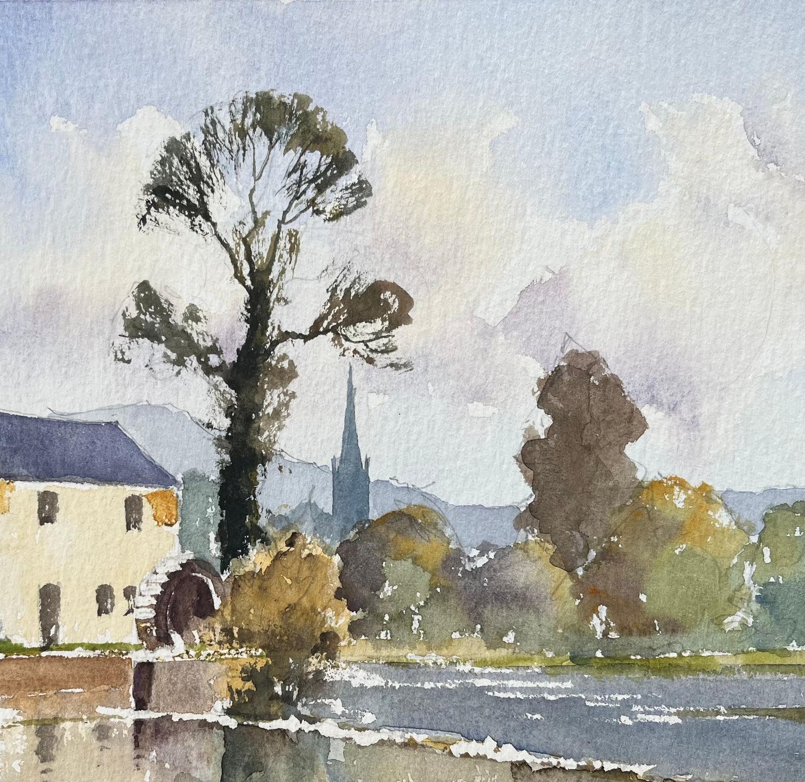 Anthony Avery British Impressionist Watercolor Of Riverside Mill And Countryside Landscape photo Art