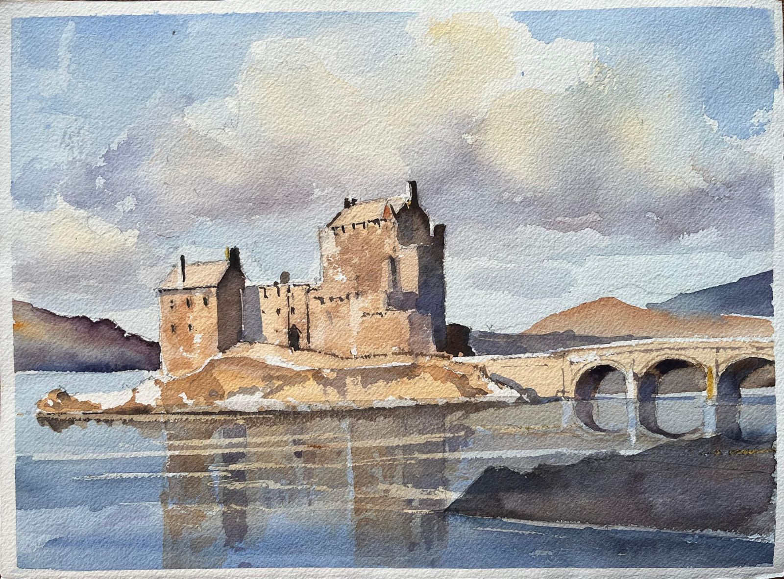 Anthony Avery British Impressionist Watercolor Of Eilean Donan Castle Scotland