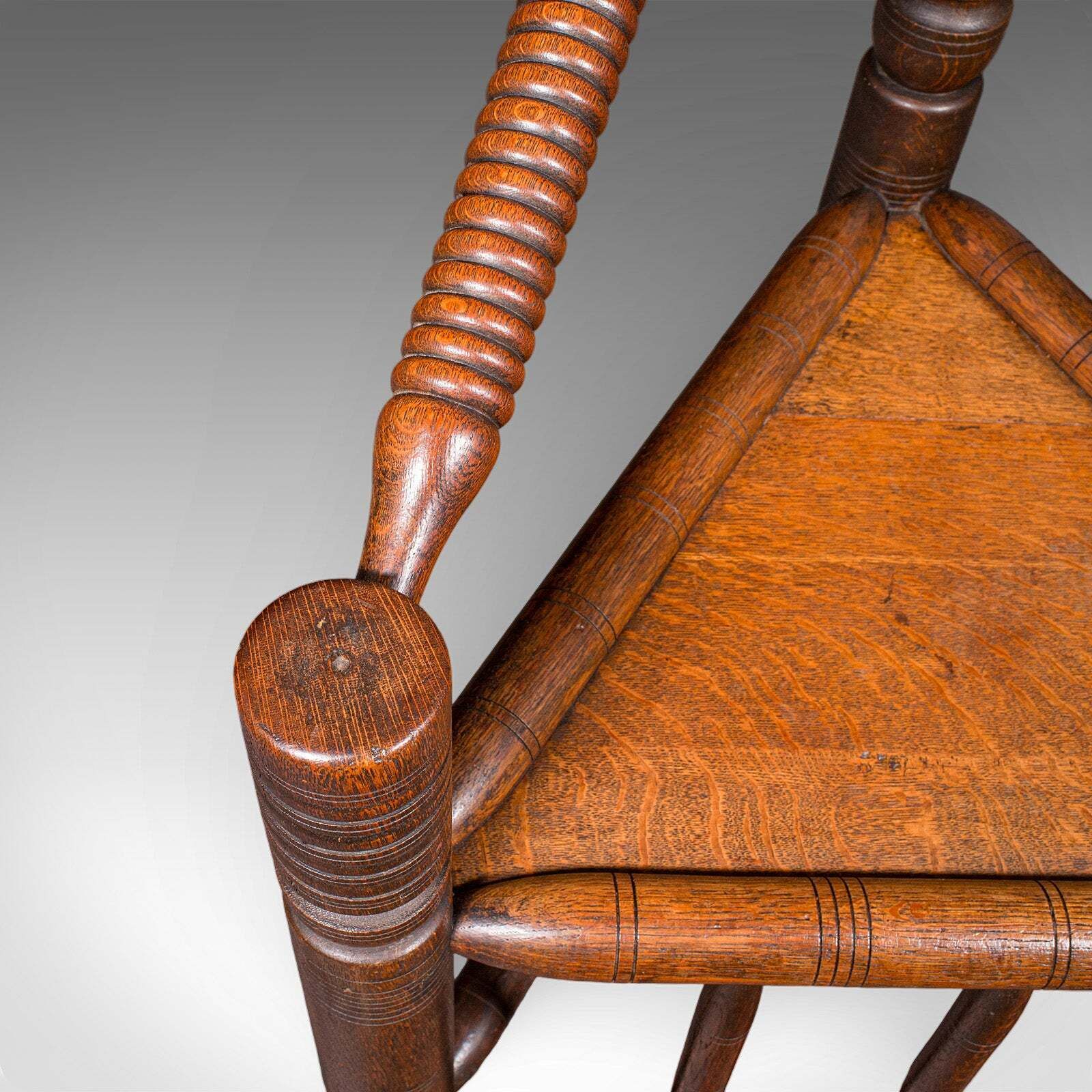 Antique Turner's Chair, English Oak, Warwick, Old Saxon, Elbow Seat, Victorian photo vintage