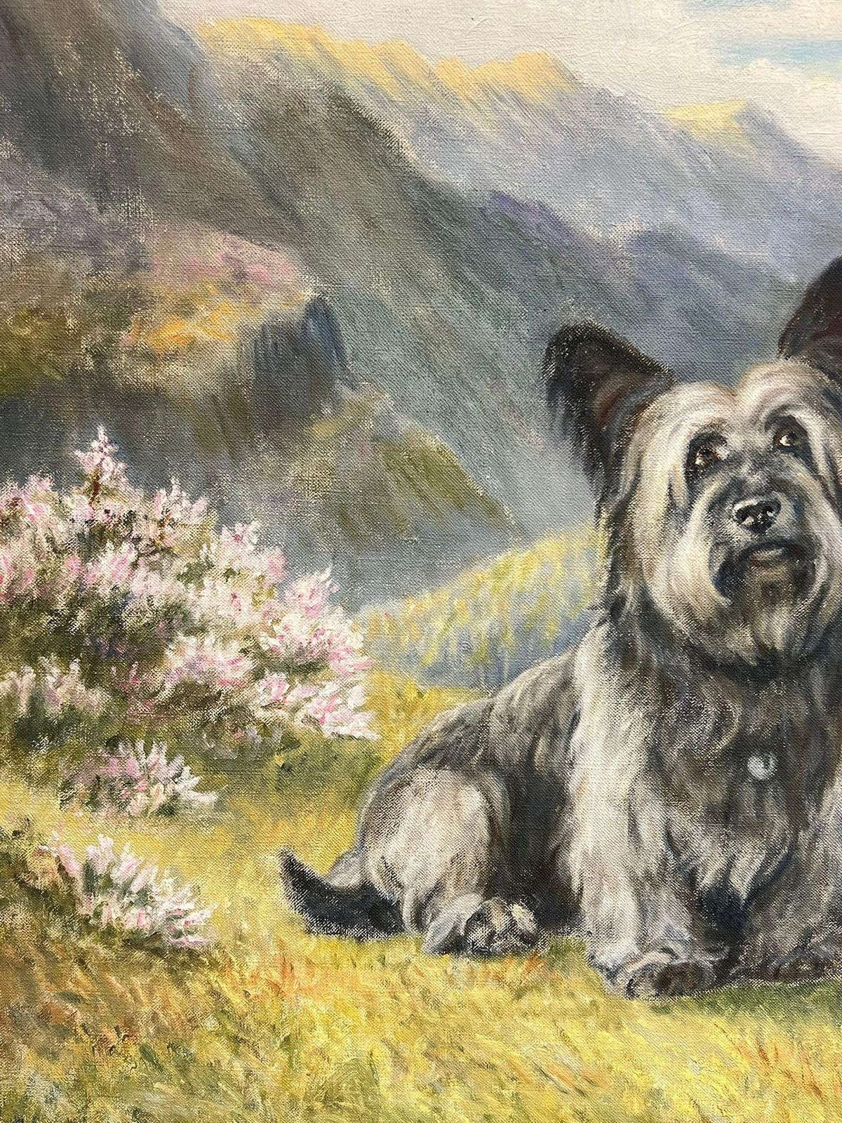 A. J. Blackie Two Cairn Highland Terriers Dogs In Scottish Highlands Landscape Signed Painting photo 1395.0