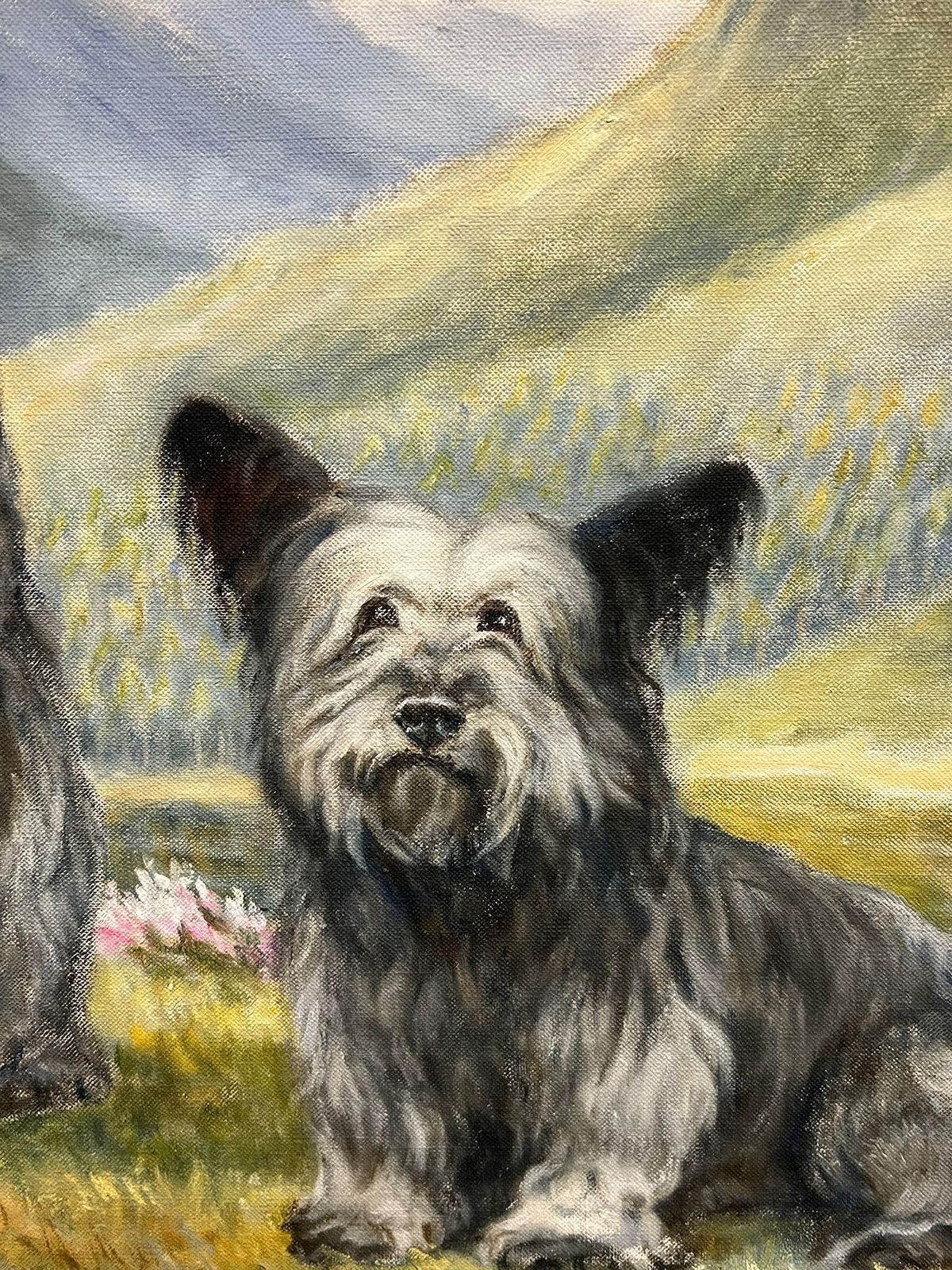Art A. J. Blackie Two Cairn Highland Terriers Dogs In Scottish Highlands Landscape Signed Painting photo