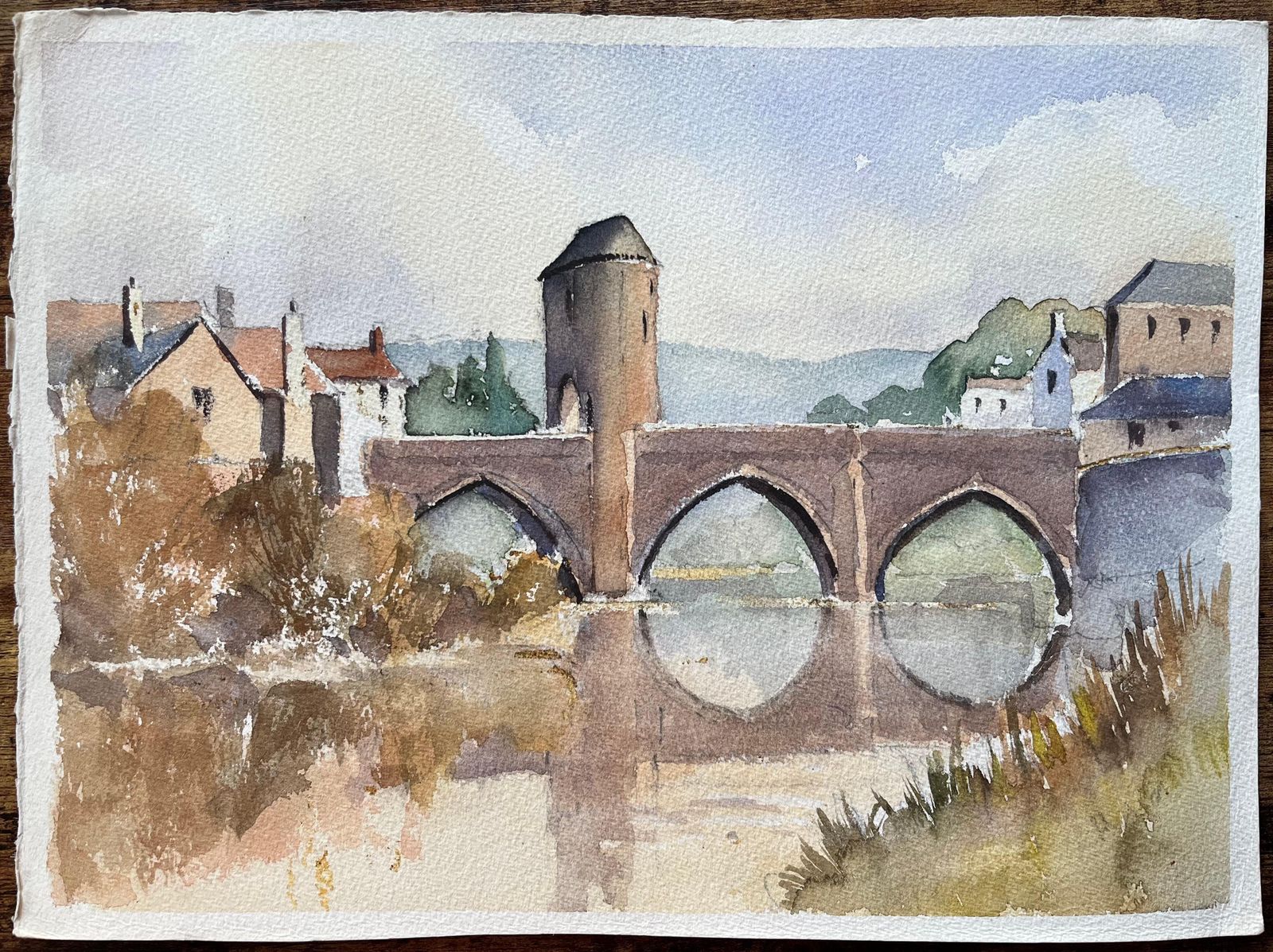 Anthony Avery British Impressionist Watercolor Of A Medieval Bridge Over A Serene River photo furniture
