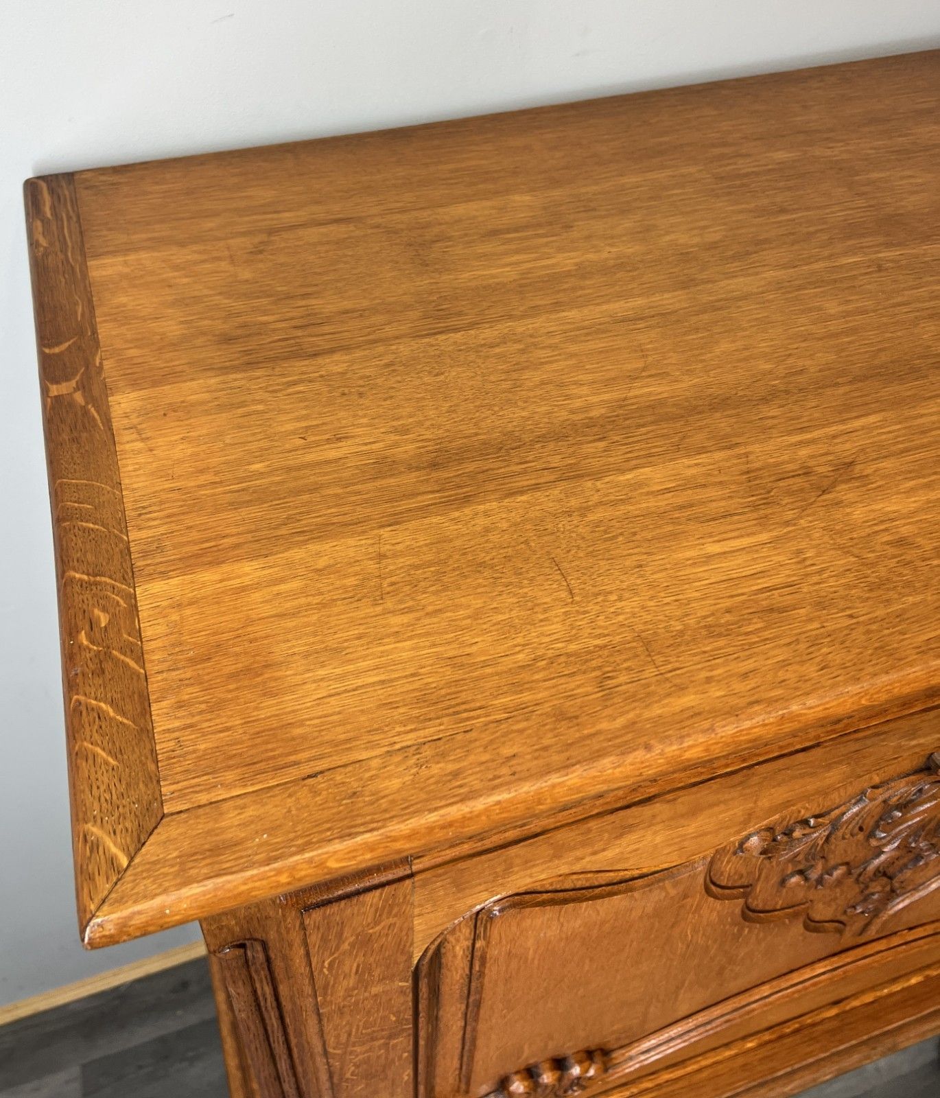Furniture Cabinet Vintage French Louis Style Oak Carved Sideboard With Drawer Lot 4577 photo