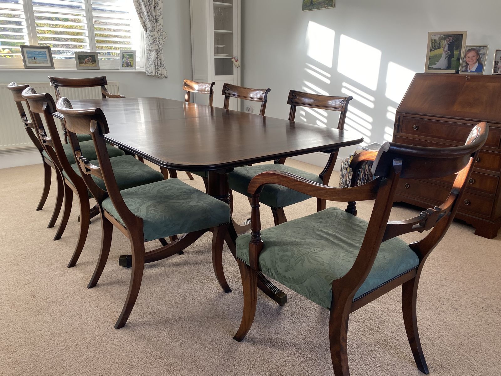 Dodges Of Sherborne, George The 5th, 8 Seater Dining Table, Mahogany Inlaid And Chairs photo furniture