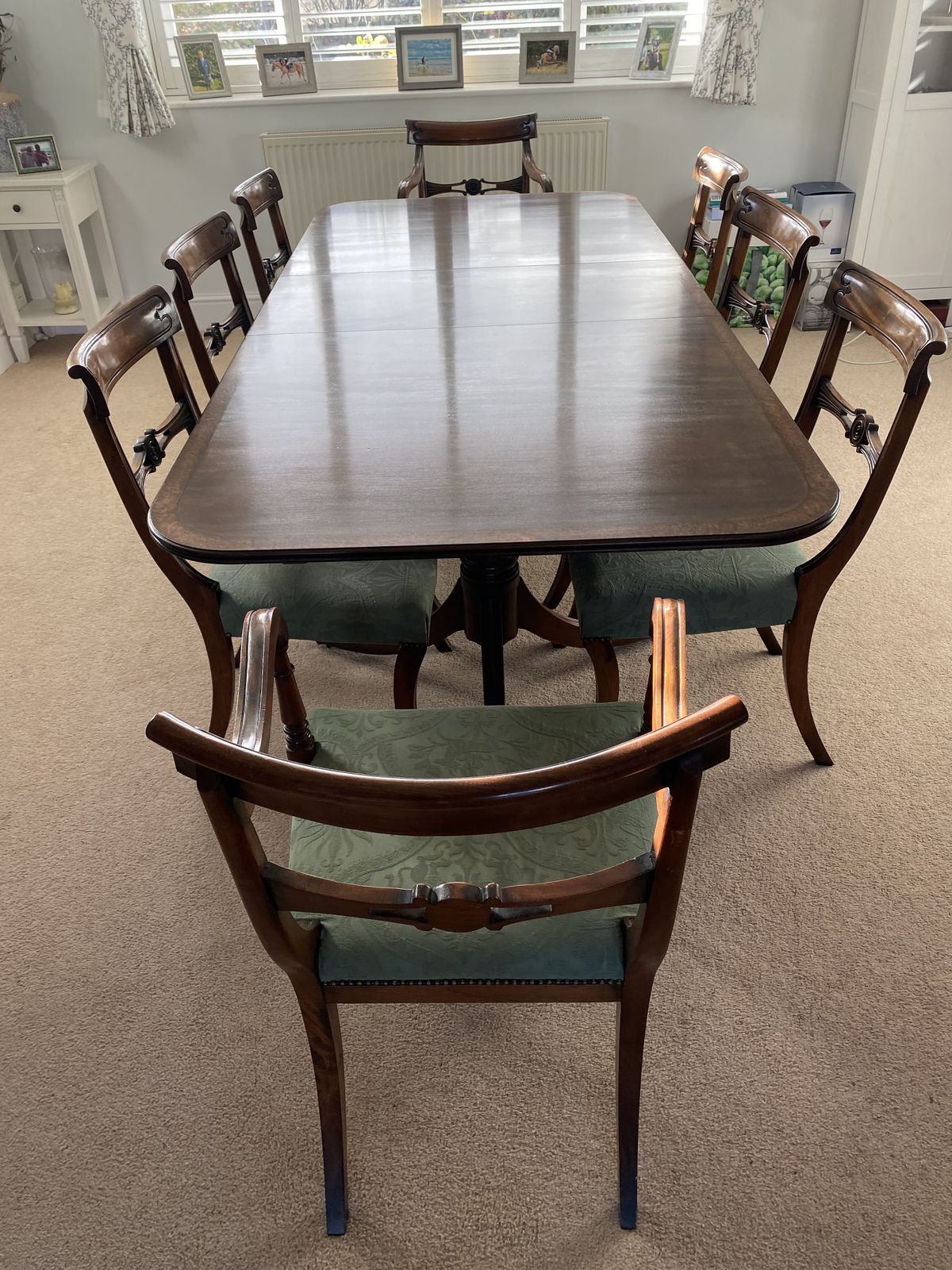 Dodges Of Sherborne, George The 5th, 8 Seater Dining Table, Mahogany Inlaid And Chairs photo Furniture