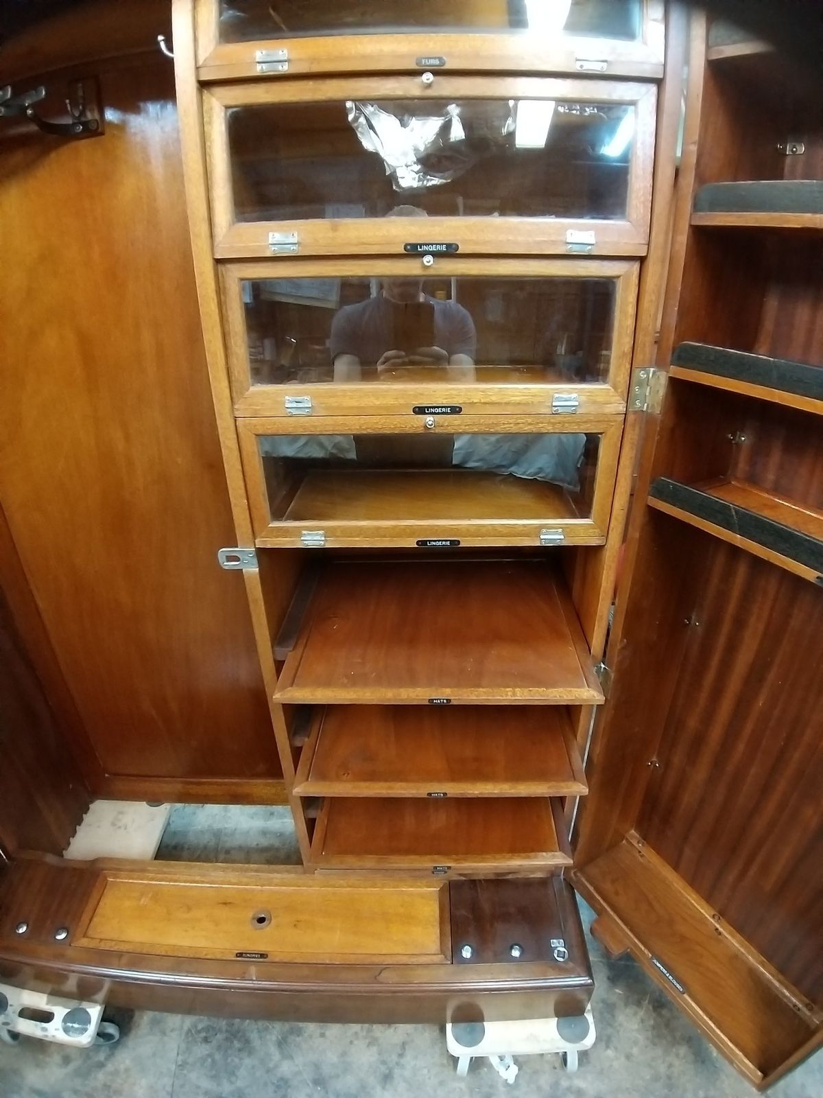 1926 Ladies Compactom Wardrobe "Y Y Model" Walnut With Metal Filigree Detail. photo vinterior