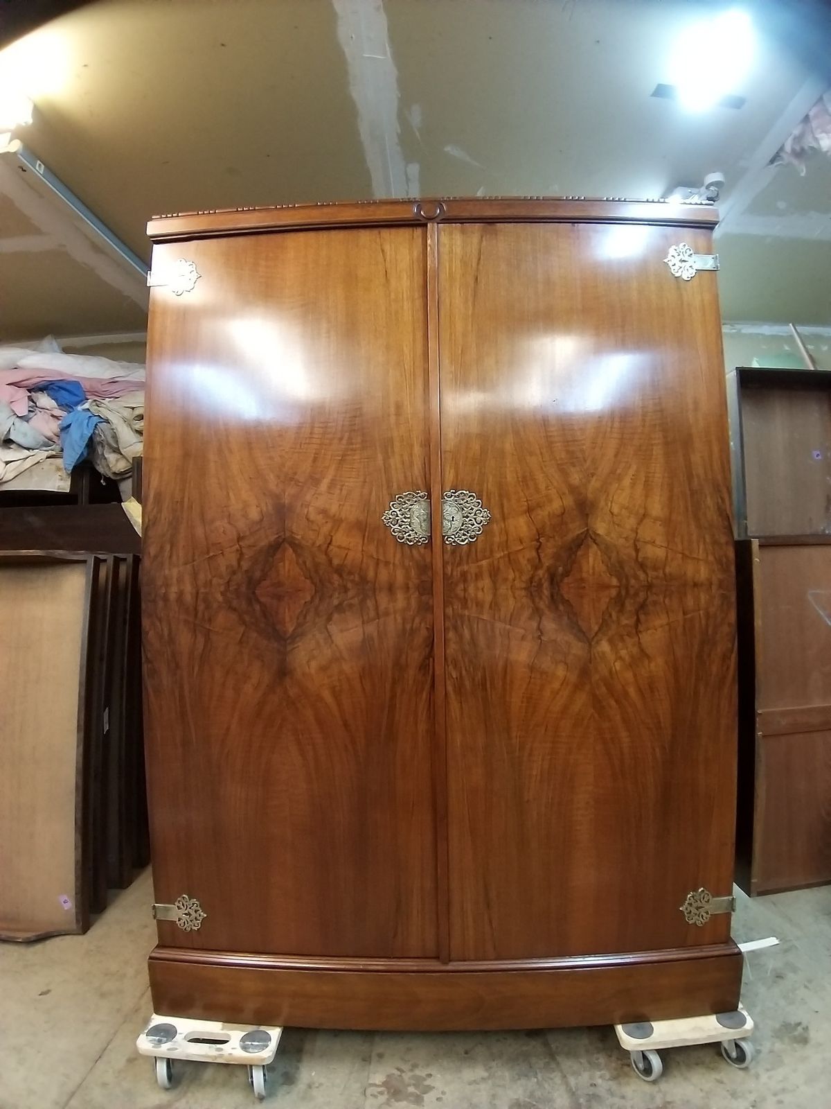 photo for sale 1926 Ladies Compactom Wardrobe "Y Y Model" Walnut With Metal Filigree Detail.