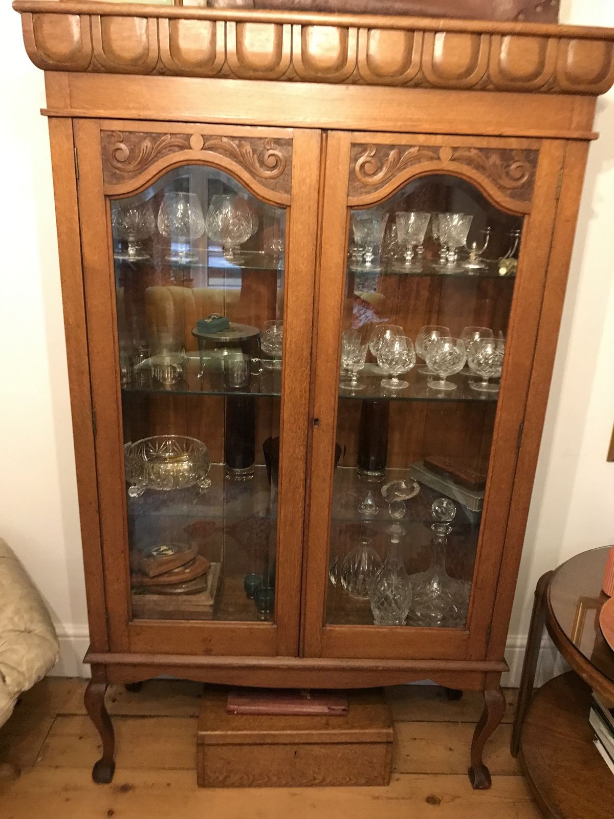 Late Edwardian Golden Oak Glass Fronted Cabinet