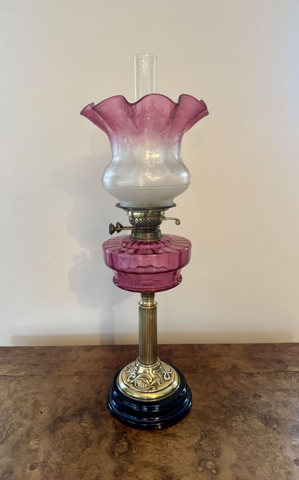 Outstanding Quality Antique Cranberry Glass Oil Lamp photo 565.0