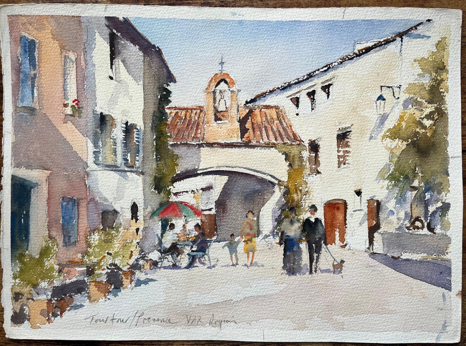 Anthony Avery British Impressionist Watercolor Of A Village Square With Figures And Bell Tower photo furniture