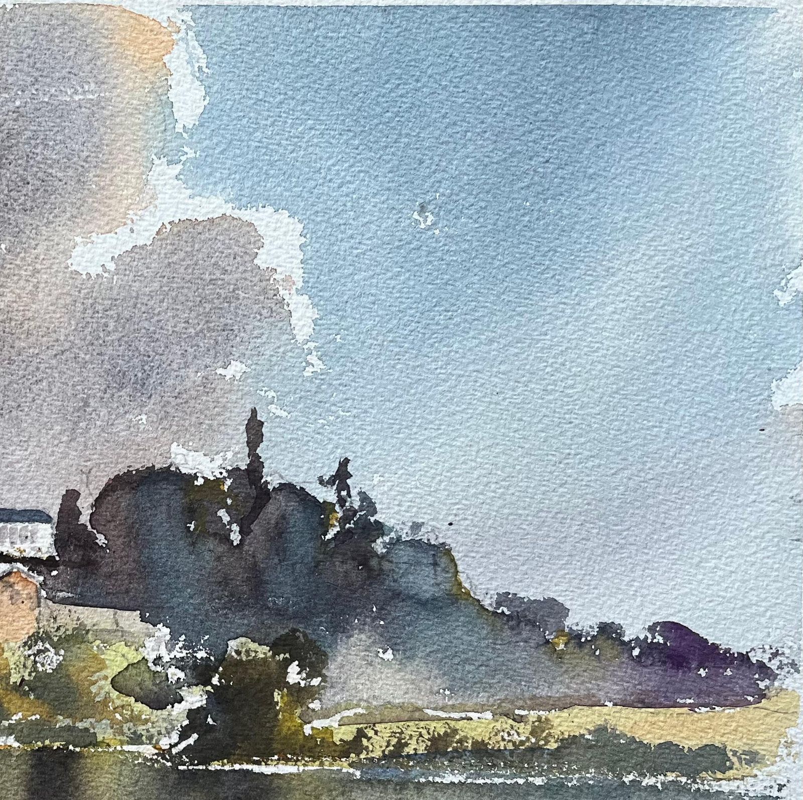 Anthony Avery British Impressionist Watercolor Of A Charming Riverside Village With Church photo vinterior