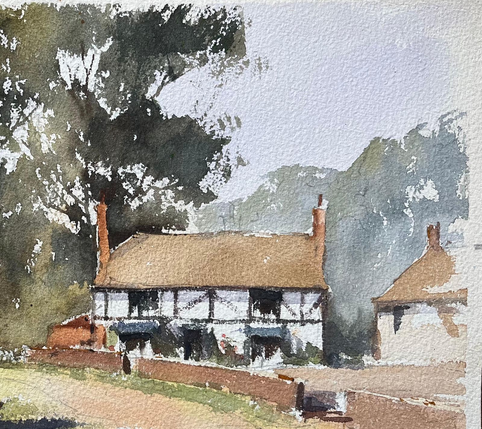 Anthony Avery British Impressionist Watercolor Of A Rural English Village Scene photo for sale
