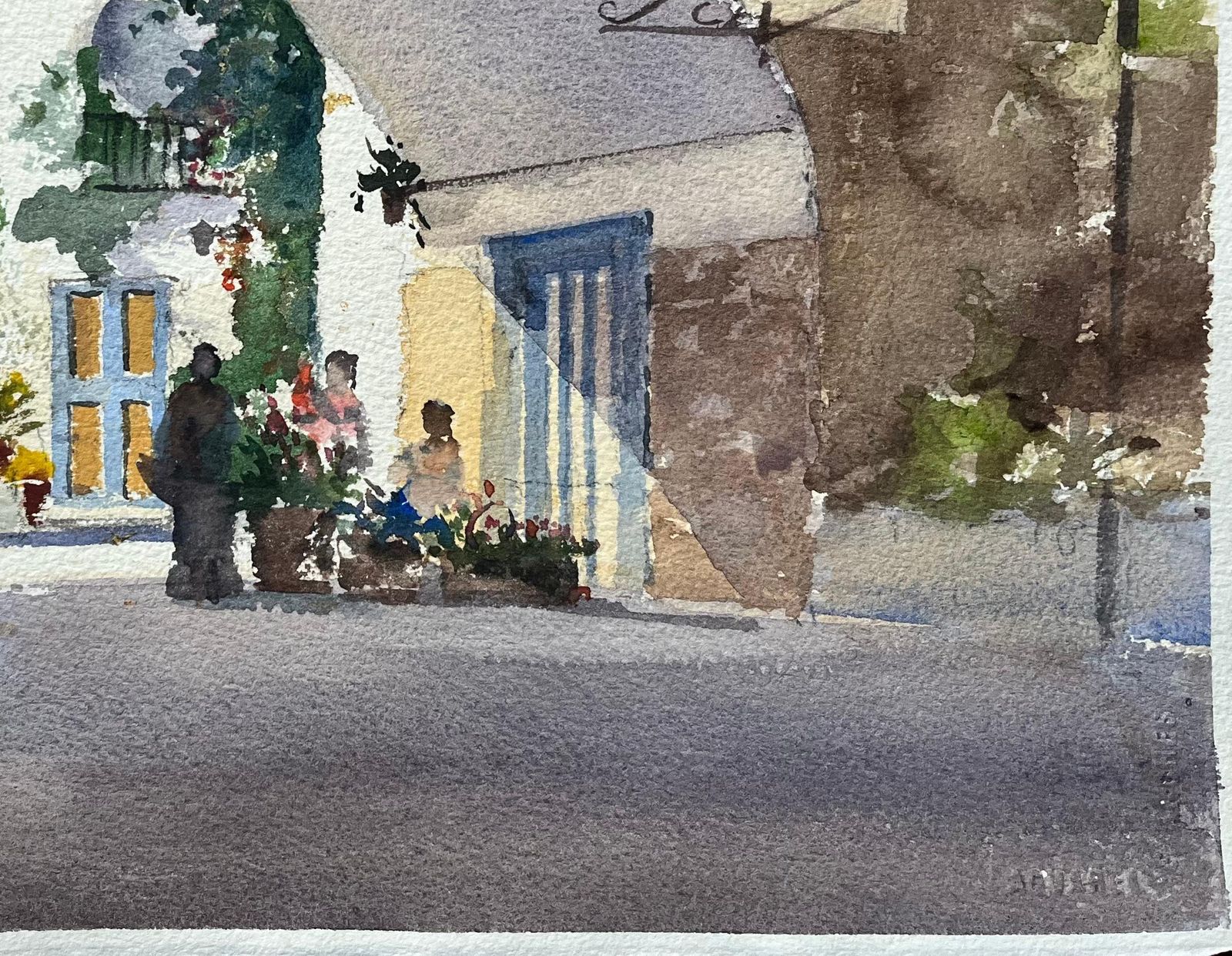 Anthony Avery British Impressionist Watercolor Of An Arched Courtyard Entrance With Figures photo for sale