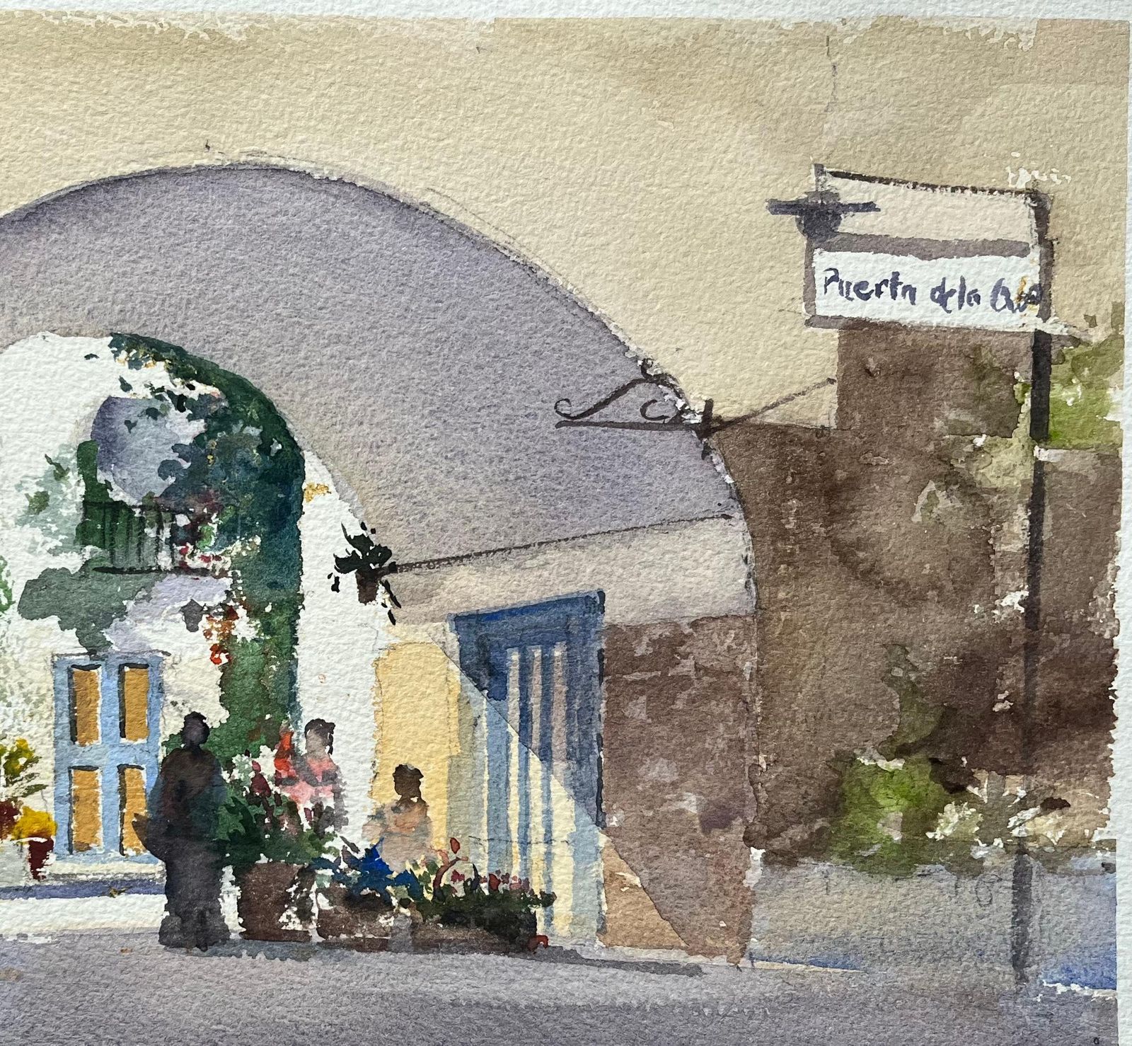 Anthony Avery British Impressionist Watercolor Of An Arched Courtyard Entrance With Figures photo Art