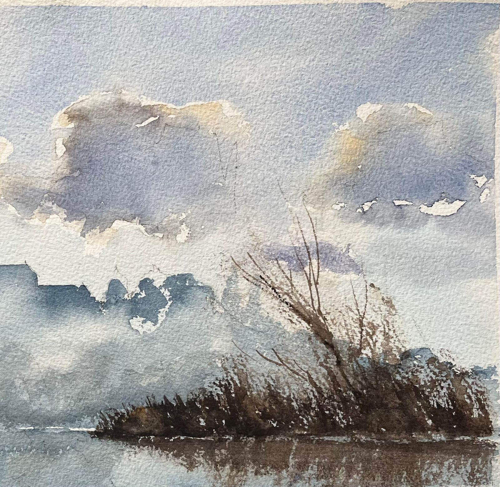 Anthony Avery British Impressionist Watercolor Of A Misty River And Spire Silhouette photo vinterior