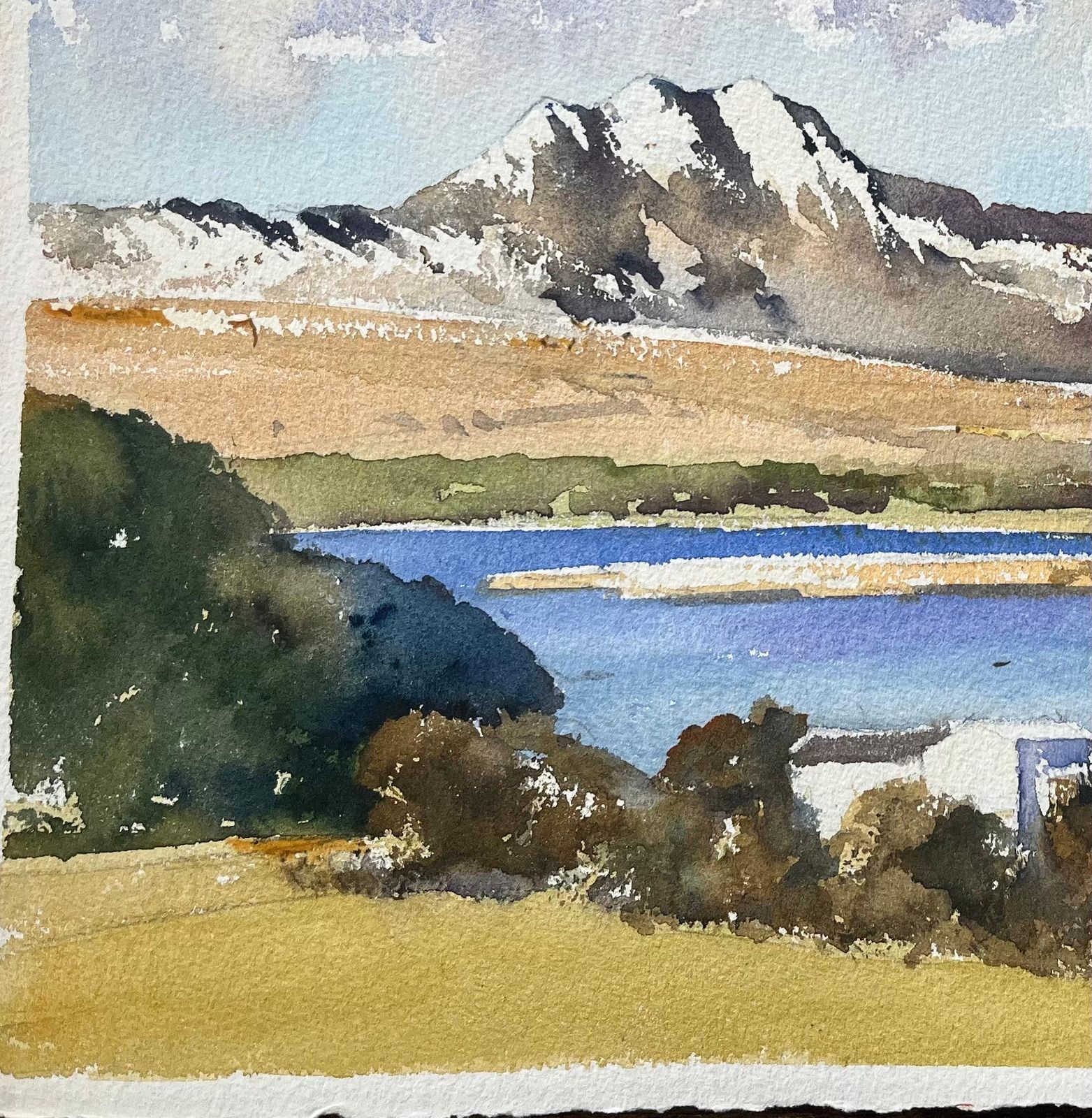 Anthony Avery British Impressionist Watercolor Of A Snowcapped Mountains And A Lake photo Art