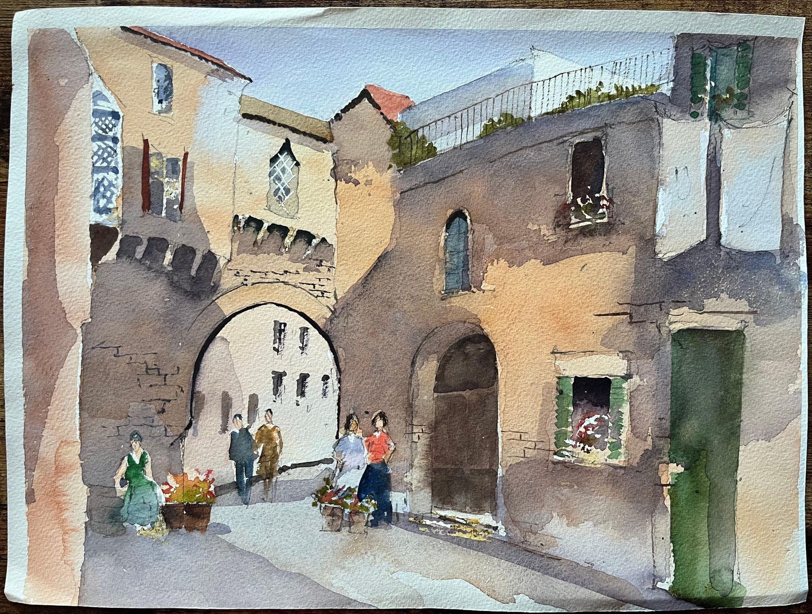 Anthony Avery British Impressionist Watercolor Of A European Stone Archway Street Scene photo for sale