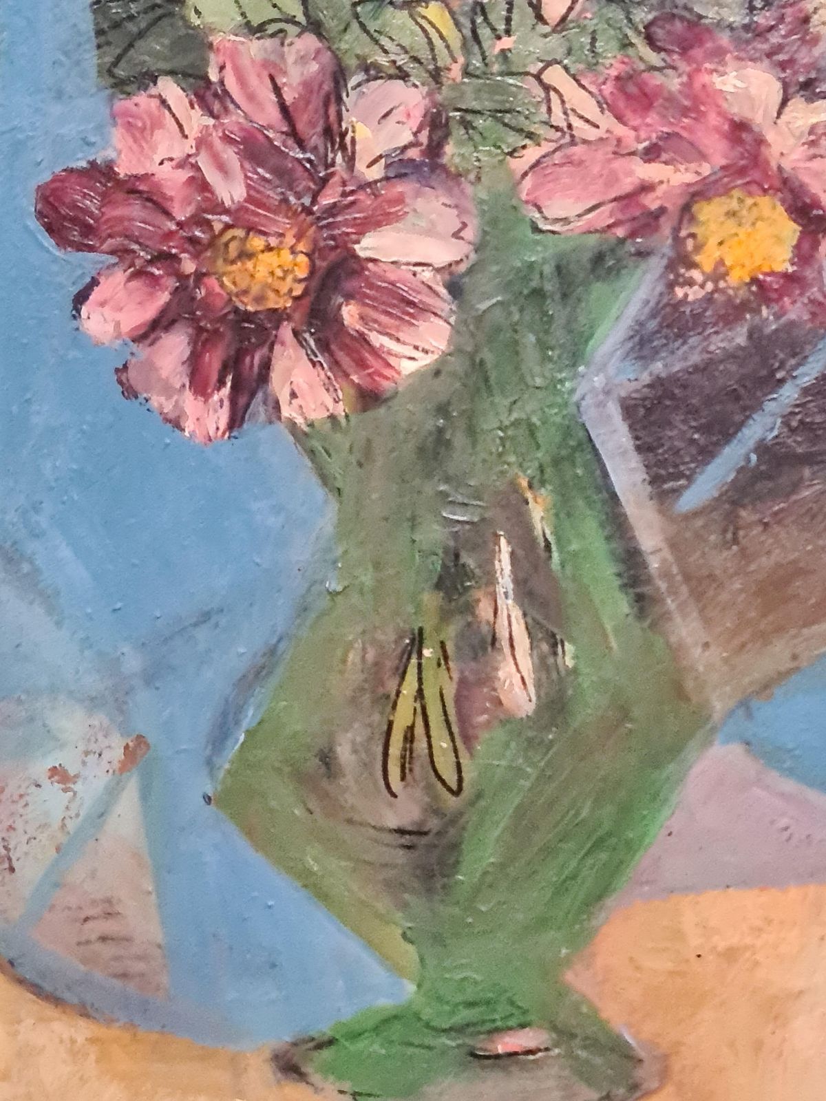 Mid Century Still Life With Flowers In Green Vase, 1960s By S Soreau photo vinterior