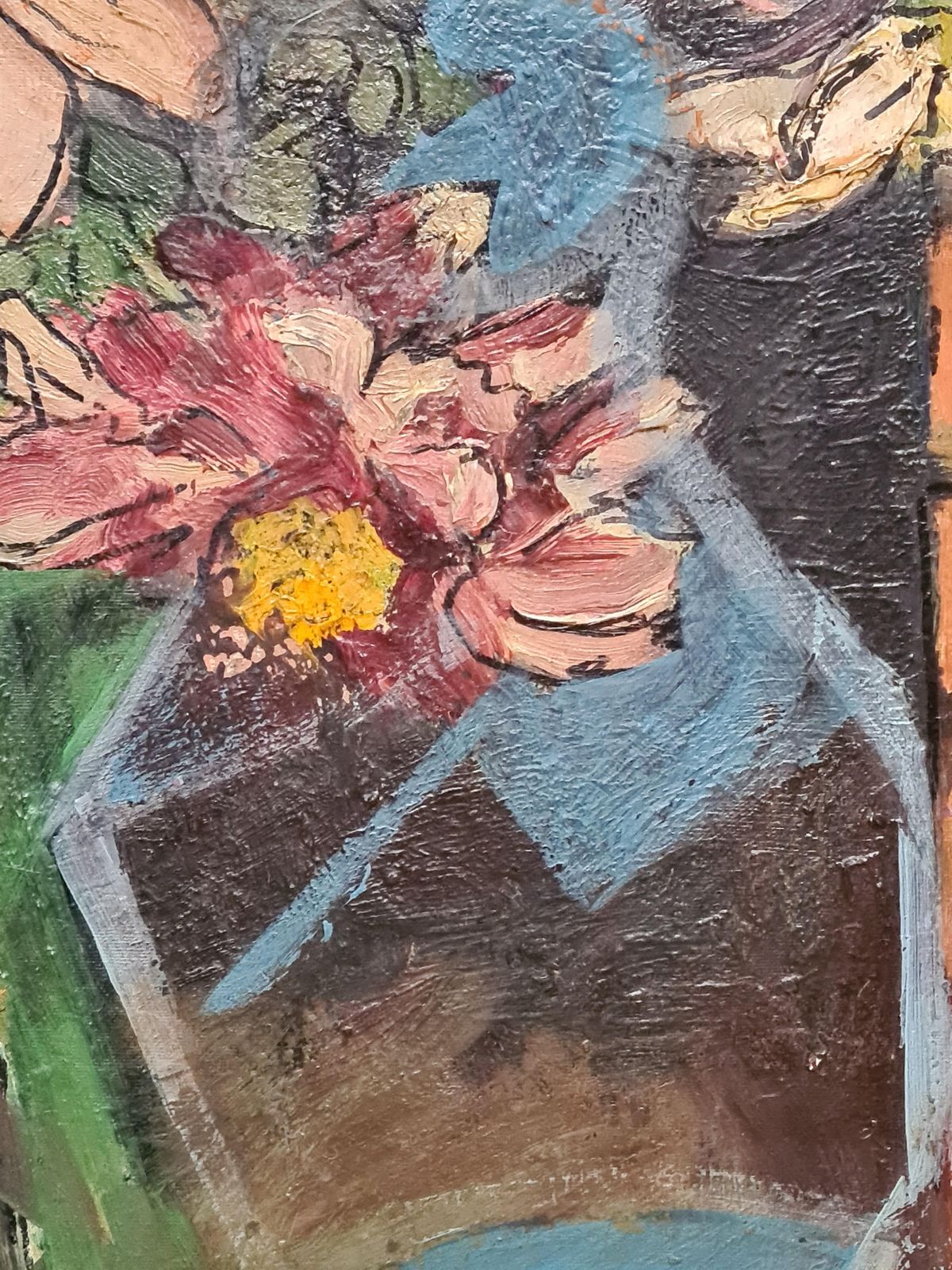 Mid Century Still Life With Flowers In Green Vase, 1960s By S Soreau photo vintage
