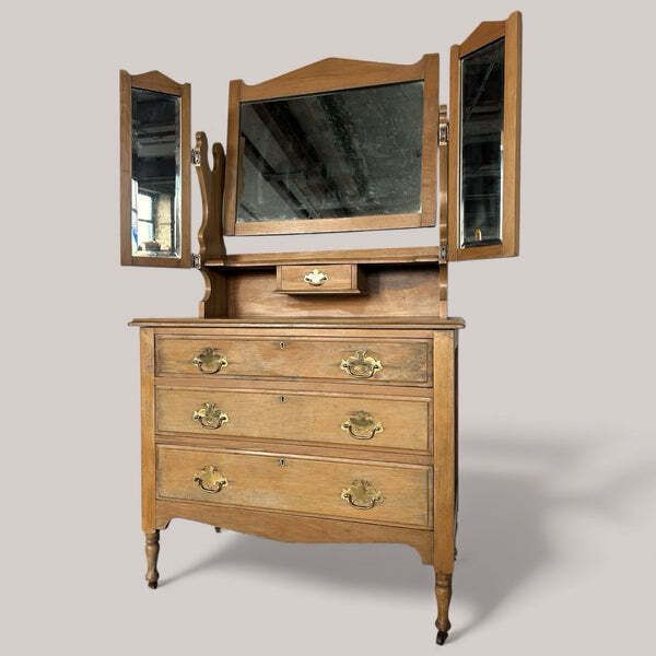 Edwardian Dresser With Triple Mirror Great Patina