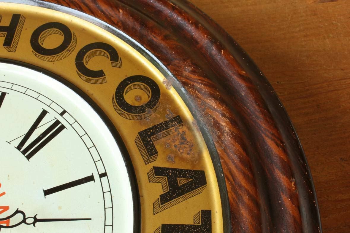 photo for sale French Chocolate Wall Clock. Guerin Boutron Chocolat Advertising Sign.