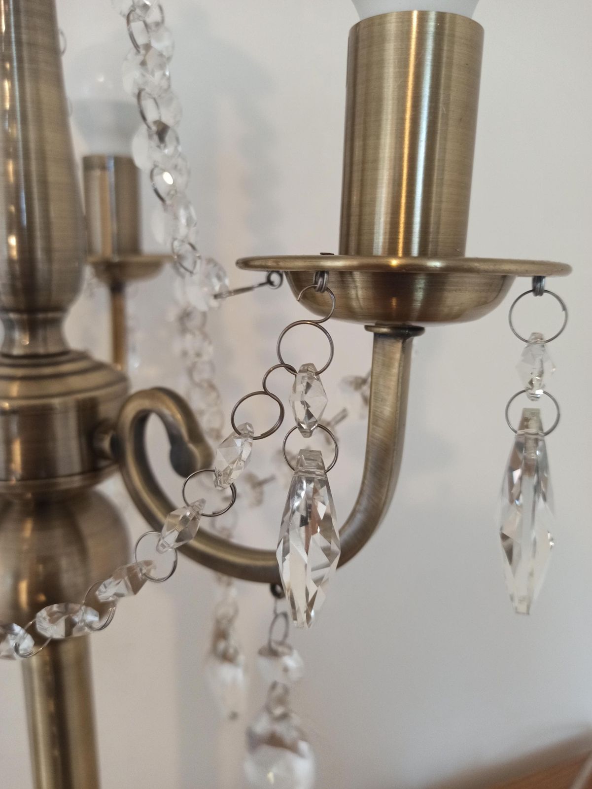 Lighting Polished Brass Table Lamp. Chandelier Style. Glass Bead Droplets photo