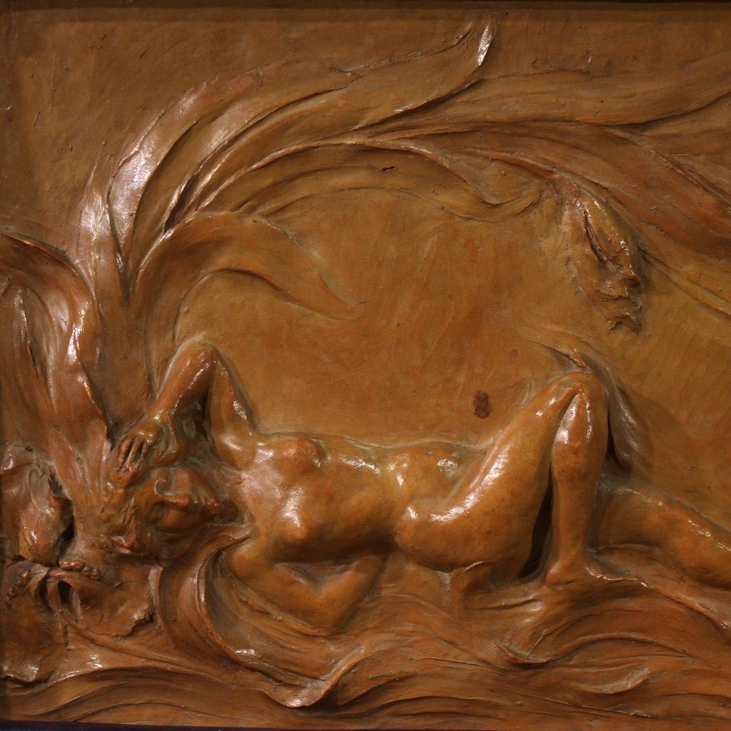 French Terracotta Bas Relief, Venus With Faun From 20th Century photo furniture