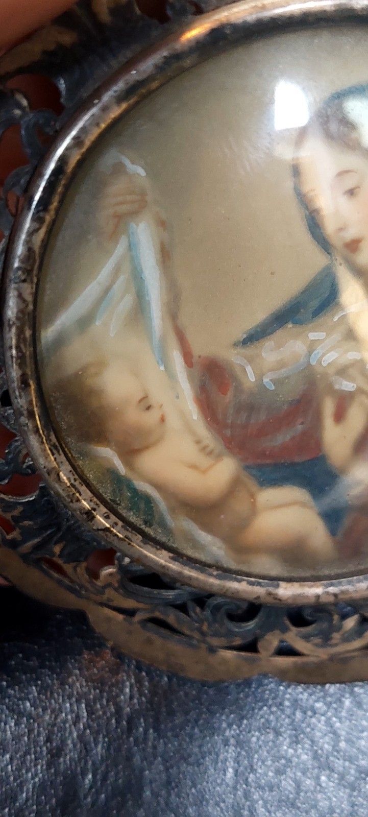 Painting Madonna With Child Ex Voto Perforated Silver Frame photo 201.0