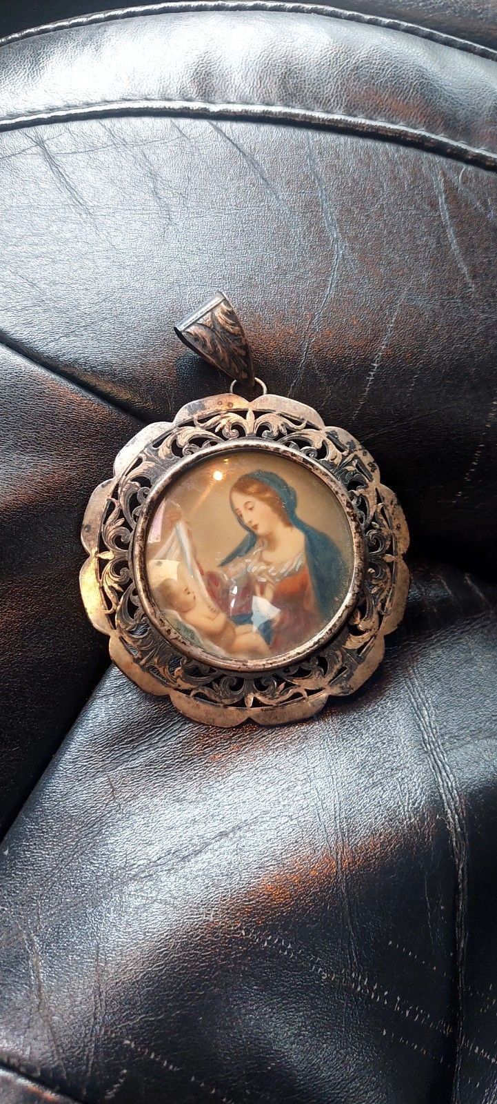 Painting Madonna With Child Ex Voto Perforated Silver Frame photo buy